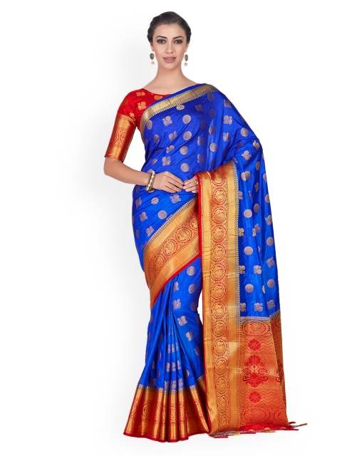 

MIMOSA Blue & Red Woven Design Kanjeevaram Saree