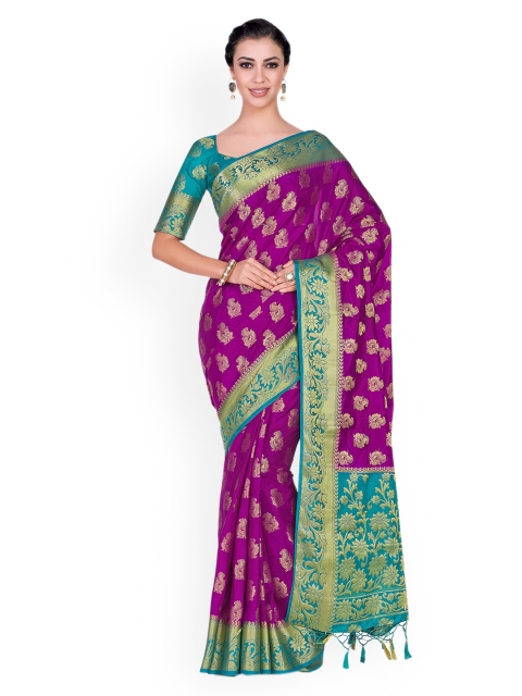 

MIMOSA Purple & Green Woven Design Kanjeevaram Saree