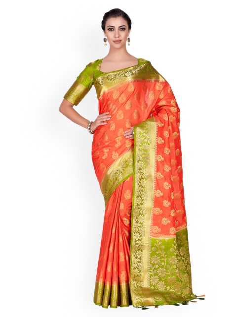 

MIMOSA Orange & Green Woven Design Kanjeevaram Saree
