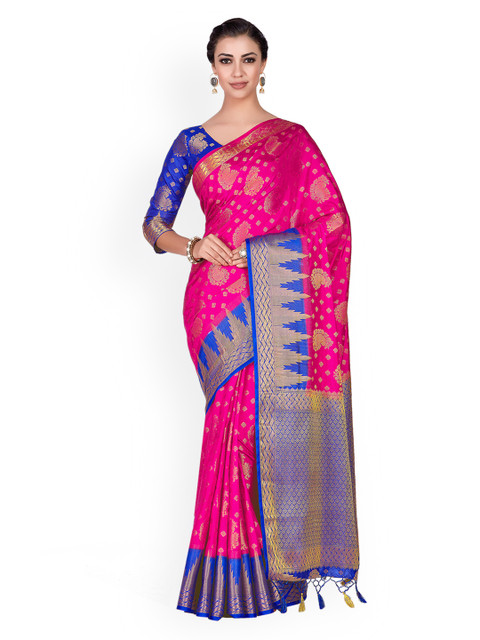 

MIMOSA Pink & Blue Woven Design Kanjeevaram Saree