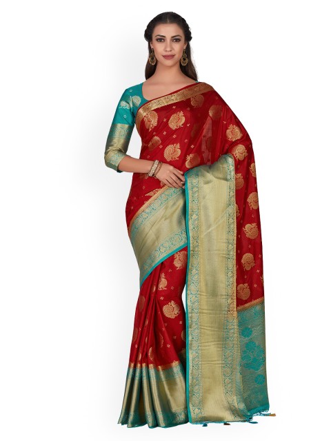 

MIMOSA Maroon & Green Woven Design Kanjeevaram Saree