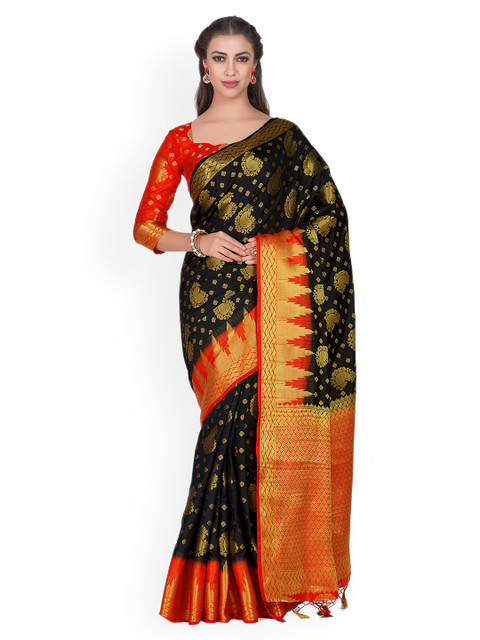 

MIMOSA Black & Red Woven Design Kanjeevaram Saree
