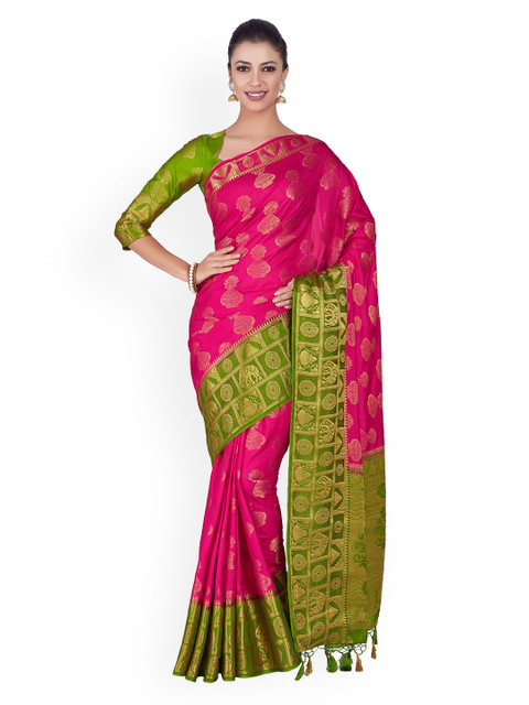 

MIMOSA Pink & Green Woven Design Kanjeevaram Saree