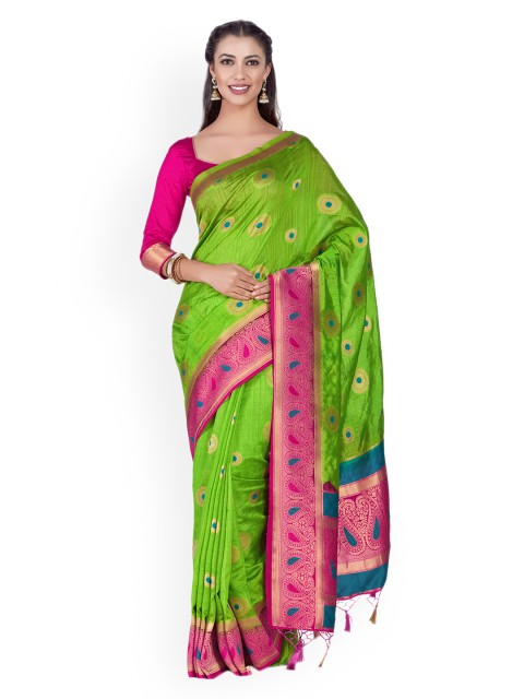 

MIMOSA Green & Pink Woven Design Kanjeevaram Saree