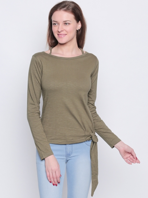 

The Dry State Women Olive Green Solid Pure Cotton Top