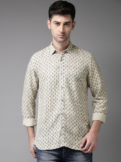 

Bene Kleed Men Cream-Coloured & Blue Slim Fit Printed Casual Shirt