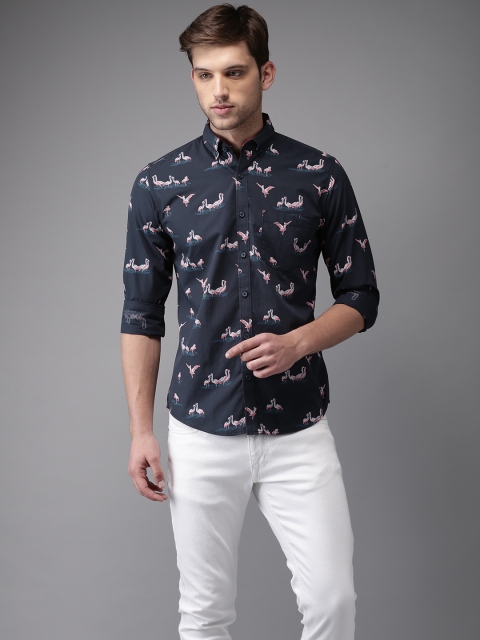 

Bene Kleed Men Navy Blue Slim Fit Printed Smart Casual Shirt