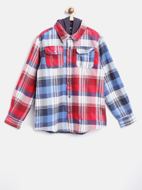 

Tommy Hilfiger Boys Red & Blue Regular Fit Checked Hooded Casual Shirt