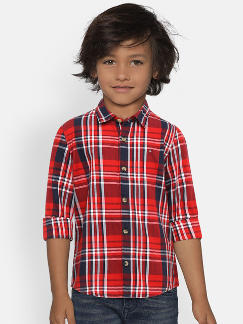 

Tommy Hilfiger Boys Red & Blue Regular Fit Checked Casual Shirt