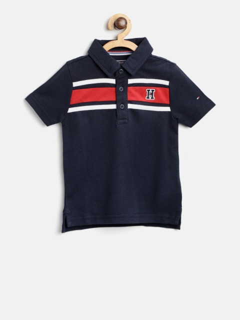 

Tommy Hilfiger Boys Navy Blue Striped Polo Collar T-shirt