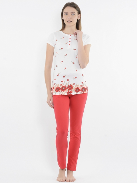 

Sweet Dreams Women Off-White & Red Printed Night Suit
