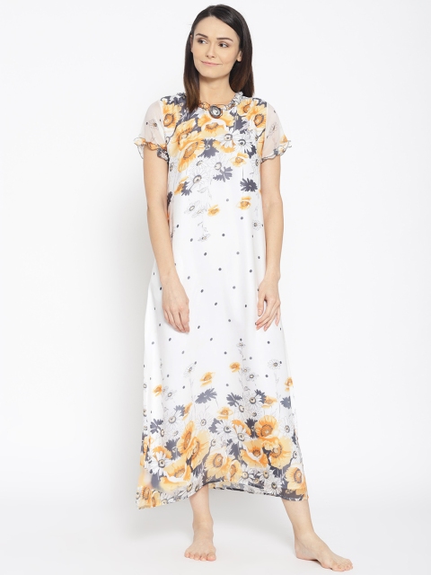 

Sweet Dreams White & Yellow Printed Maxi Nightdress