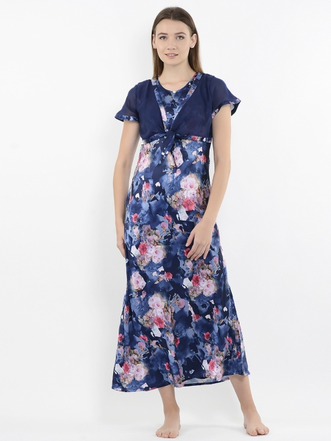 

Sweet Dreams Navy Blue & Pink Printed Maxi Nightdress