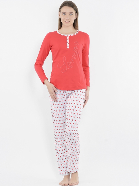 

Sweet Dreams Women Red & Grey Melange Printed Night suit