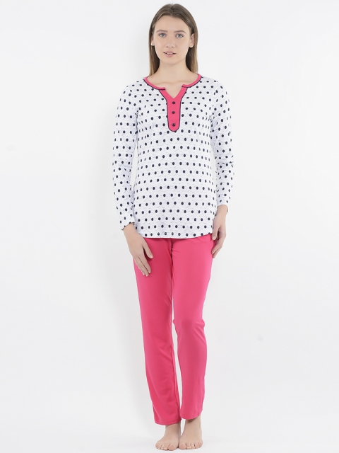 

Sweet Dreams Women Grey & Pink Polka Dot Printed Night suit
