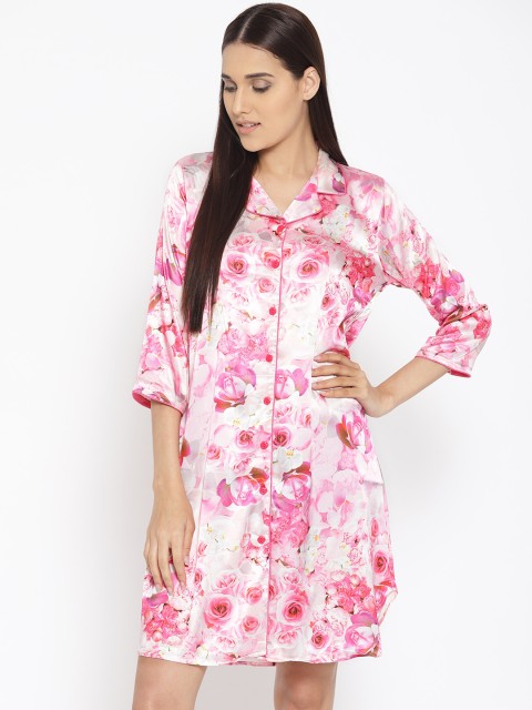 

Sweet Dreams Pink Floral Printed Satin Finish Nightdress