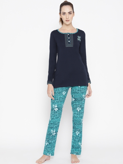 

Sweet Dreams Women Navy Blue & Sea Green Printed Night Suit 224978