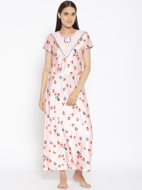 

Sweet Dreams Peach-Coloured Printed Satin Finish Maxi Nightdress