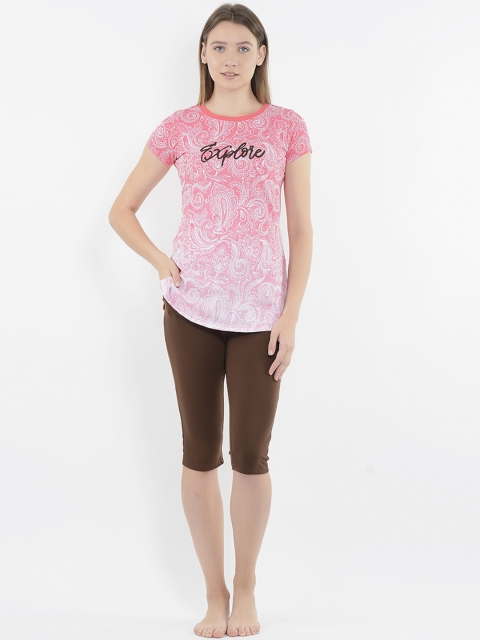 

Sweet Dreams Women Coral Pink & Brown Printed Night Suit 236078