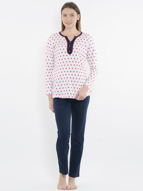

Sweet Dreams Women Grey & Navy Blue Polka Dot Printed Night suit, Red