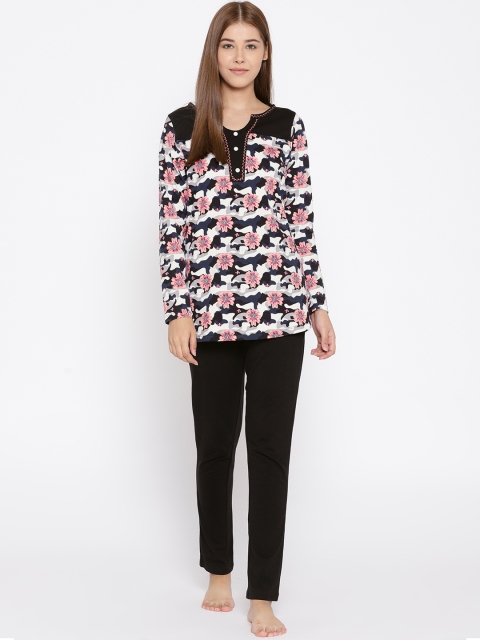 

Sweet Dreams Women White & Black Camouflage Printed Night suit