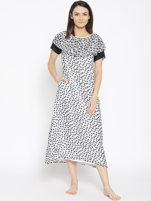 

Sweet Dreams White & Black Printed Layered Maxi Nightdress