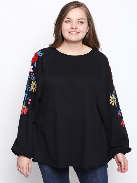 

JUNAROSE Plus Size Women Black Solid Sweatshirt