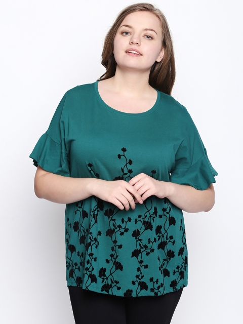 

JUNAROSE Plus Size Women Green Self Design Top