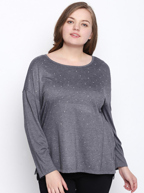 

JUNAROSE Plus Size Women Grey Melange Solid Top