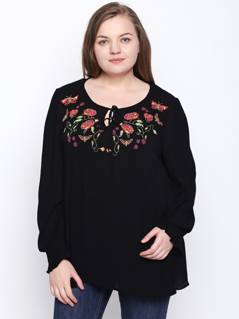 

JUNAROSE Plus Size Women Black Solid Top