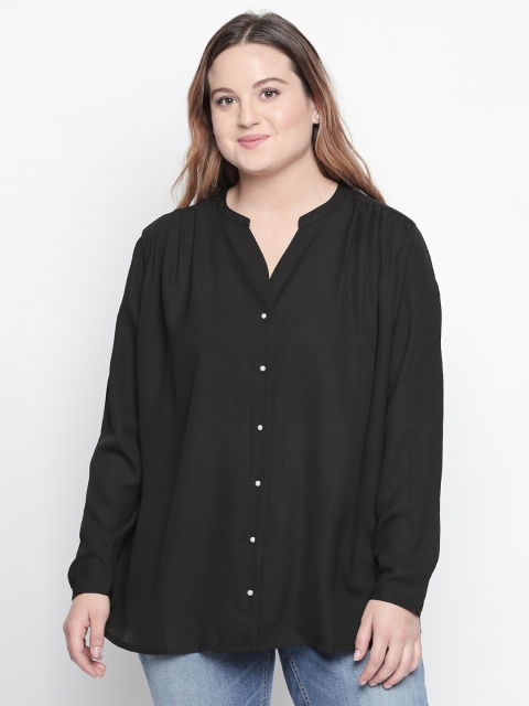 

JUNAROSE Plus Size Women Black Regular Fit Solid Casual Shirt