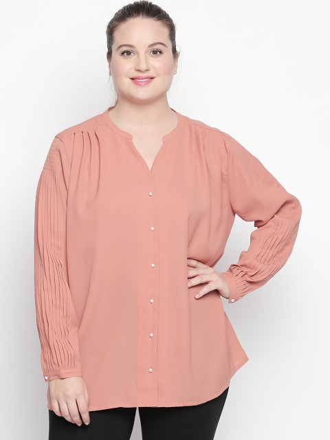 

JUNAROSE Plus Size Women Peach-Coloured Regular Fit Solid Casual Shirt