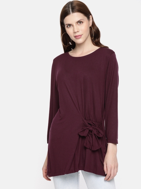 

JUNAROSE Plus Size Women Burgundy Solid Top