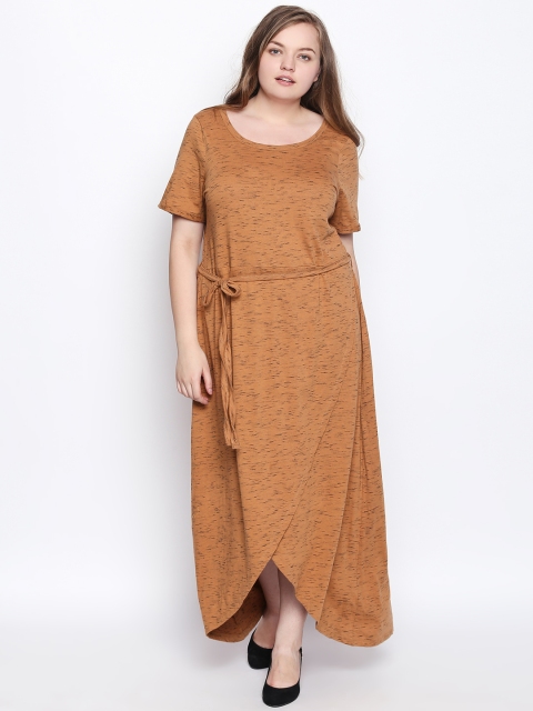 

JUNAROSE Plus Size Women Brown Solid Wrap Dress