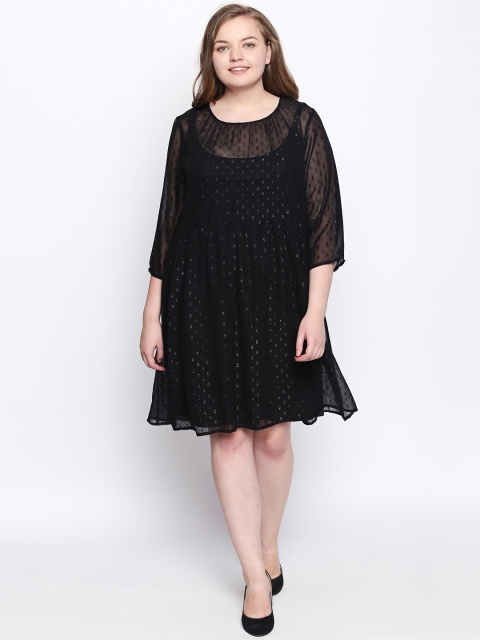 

JUNAROSE Plus Size Women Black Self Design Empire Dress
