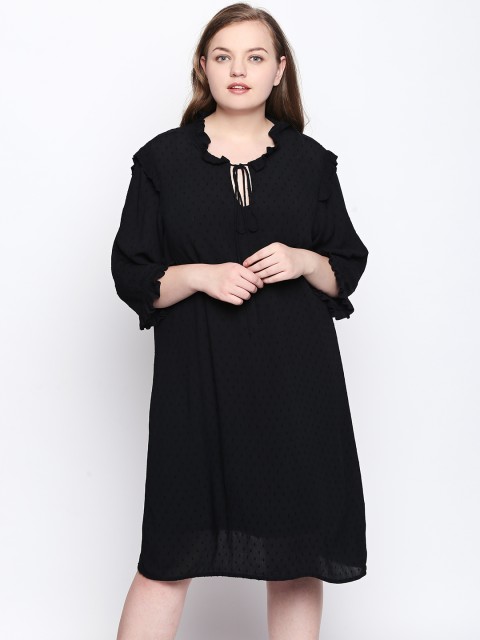 

JUNAROSE Plus Size Women Black Self Design Blouson Dress