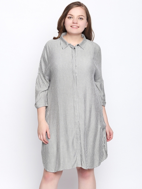 

JUNAROSE Plus Size Women White Striped Shirt Dress