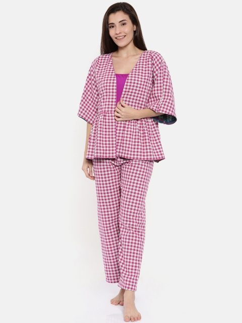 

The Kaftan Company Pink & Blue Checked Reversible Lounge Set
