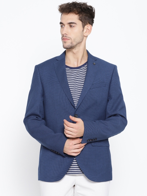 

Blackberrys Men Navy Blue Self Design Single-Breasted Slim Fit Smart Casual Blazer