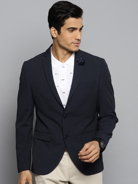 

Blackberrys Men Navy Blue Single-Breasted Self Design Blazer