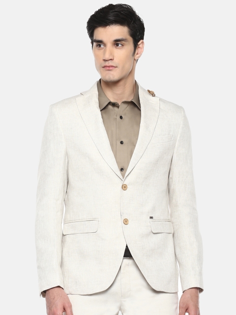 

Blackberrys Men Beige Solid Slim-Fit Linen Smart Casual Blazer