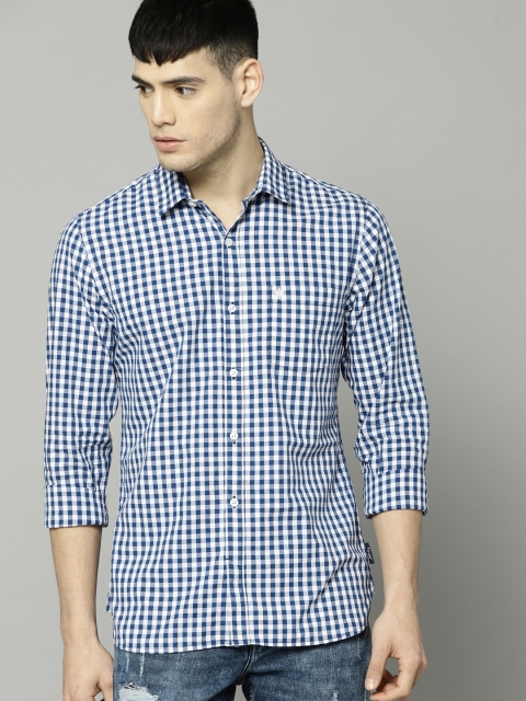 

French Connection Men Blue & White Regular Fit Checked Casual Shirt