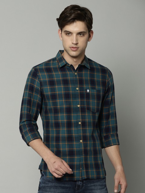 

French Connection Men Teal Regular Fit Checked Casual Shirt