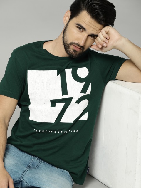 

French Connection Men Green Printed Round Neck T-shirt