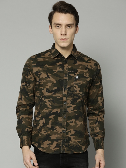 

French Connection Men Olive Green & Beige Regular Fit Printed Casual Shirt
