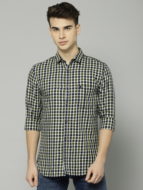 

French Connection Men Green & Navy Blue Regular Fit Checked Casual Shirt