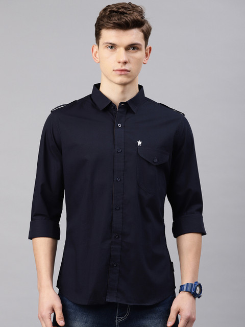 

French Connection Men Navy Blue Regular Fit Solid Casual Shirt