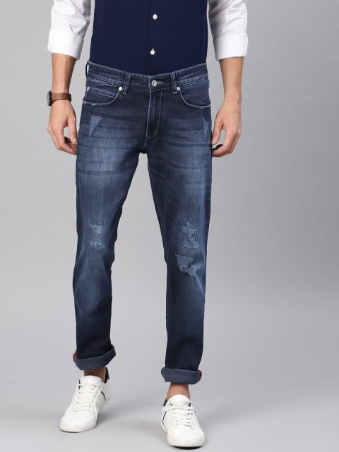 

French Connection Men Blue Slim Fit Mid-Rise Low Distress Stretchable Jeans