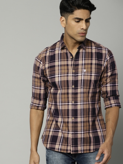 

French Connection Men Khaki & Navy Slim Fit Checked Casual Shirt