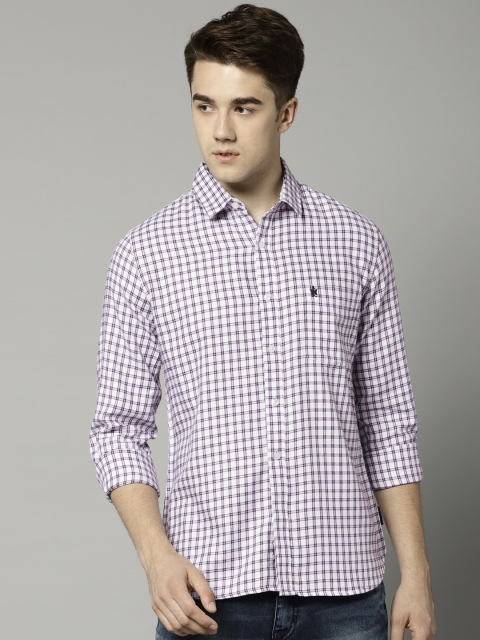 

French Connection Men White & Purple Regular Fit Checked Casual Shirt